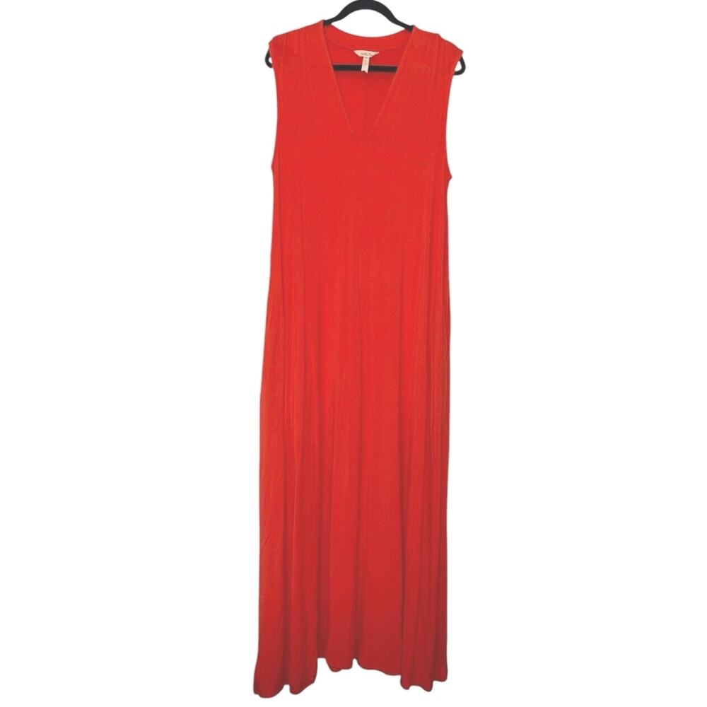Matilda Jane Dress Size Large Orange Maxi Sleeveless V-Neck Stretch *NO BELT TIE